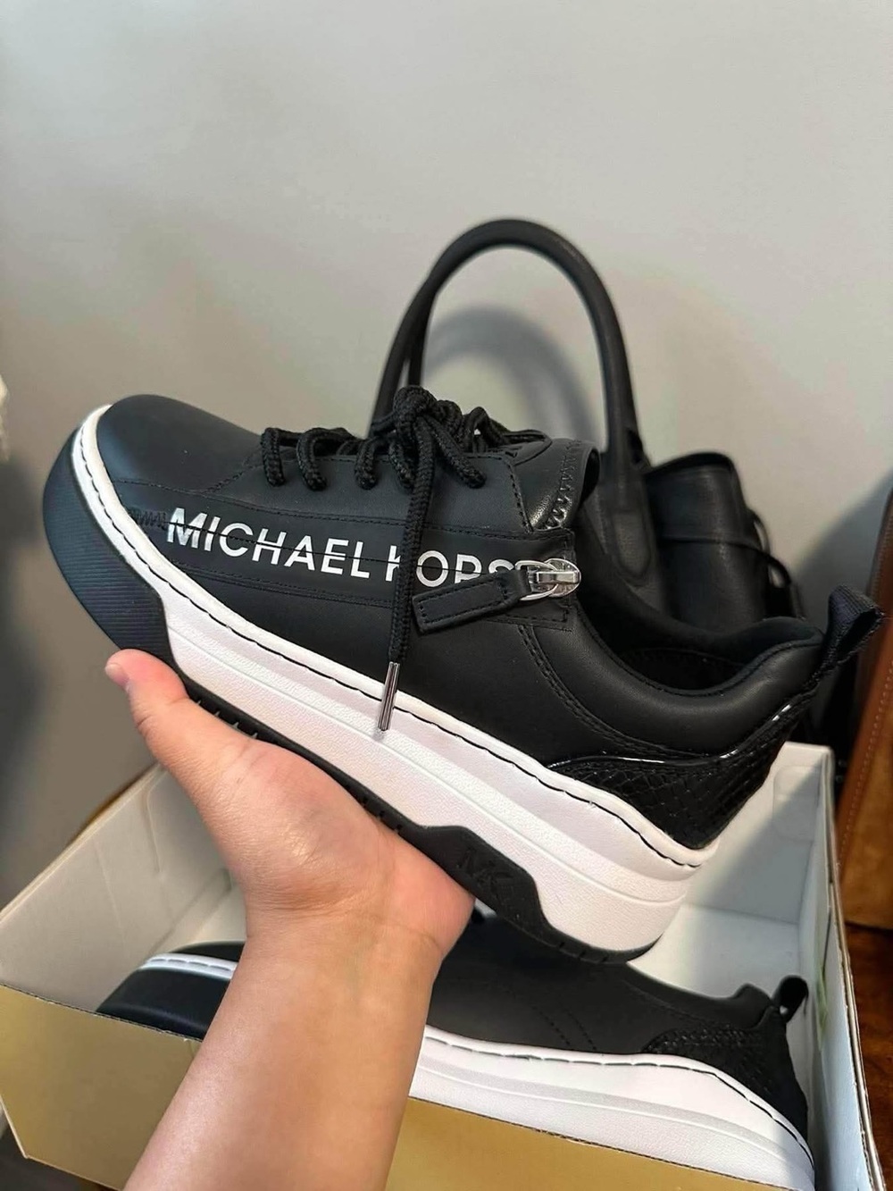 Michael Kors Black and White Platform Logo Sneakers